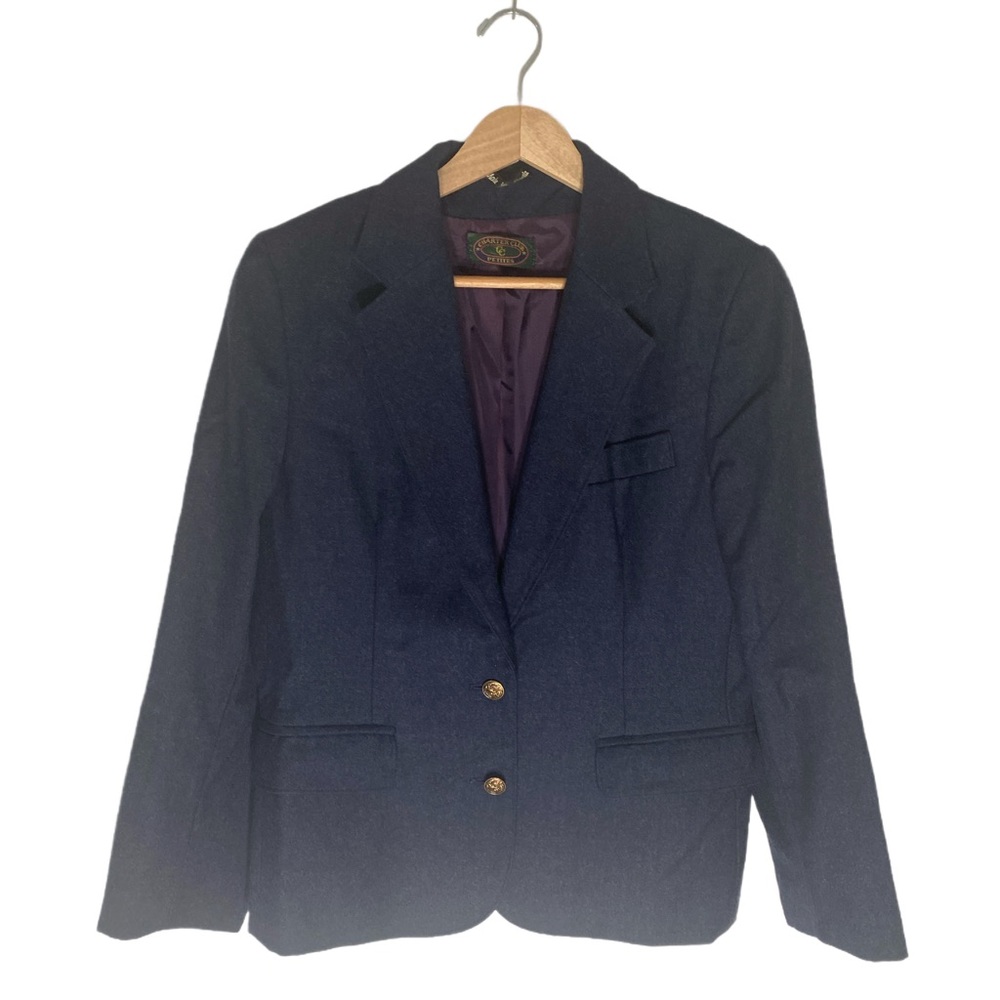 Charter Club Womens Navy Blue Wool Schoolboy Blazer Size 10P Made In England UK
